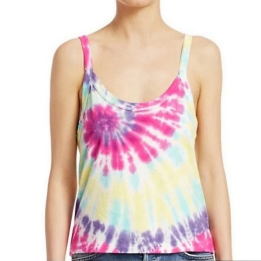Re/Done Tie-Dye Scoop Neck Tank Top in Pink, Purple, Yellow, Blue